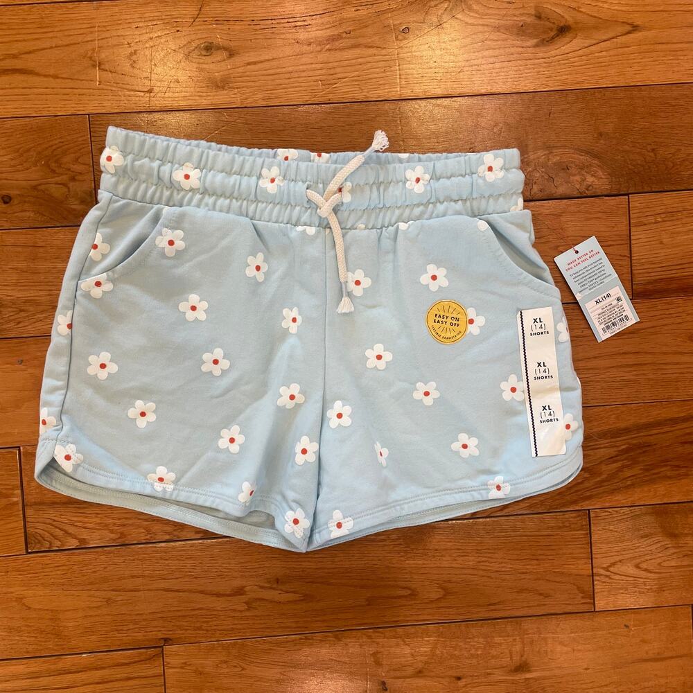 Cat & Jack Girl's Shorts White Daisies Blue Spring Summer Size XL 14 NWT